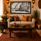 Varanasi Cityscape Watercolor shown in a room setting