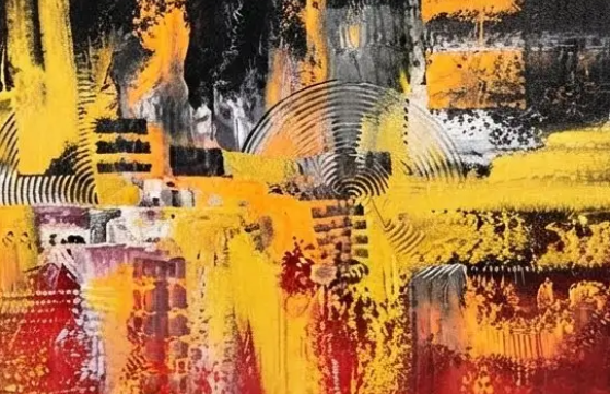 Vibrant Abstract Geometric Canvas, brushwork detail