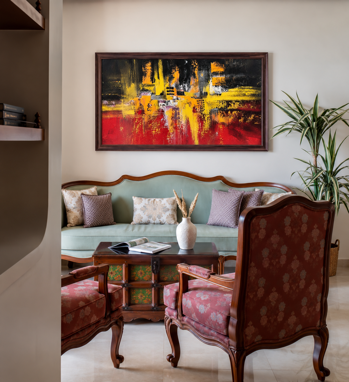 Vibrant Abstract Geometric Canvas shown in a room setting