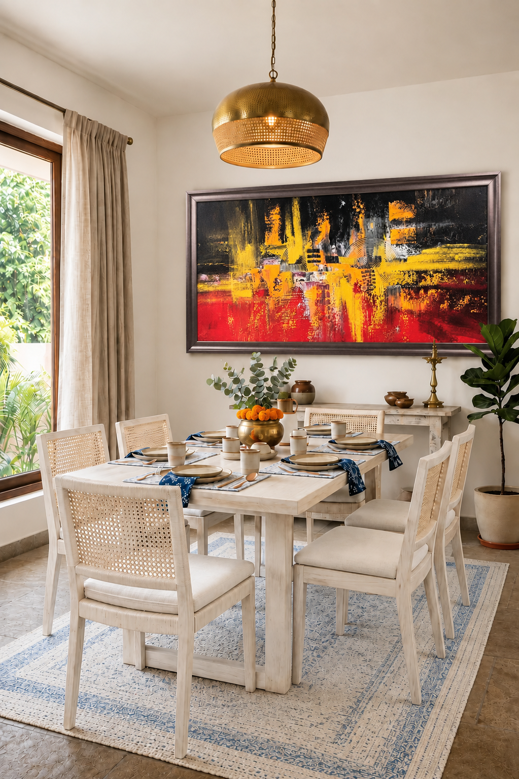 Vibrant Abstract Geometric Canvas shown in a room setting