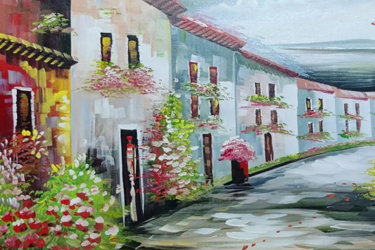 Village Street Painting, brushwork detail