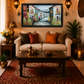 Village Street Painting shown in a room setting