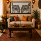 Zebra Waterhole Painting shown in a room setting